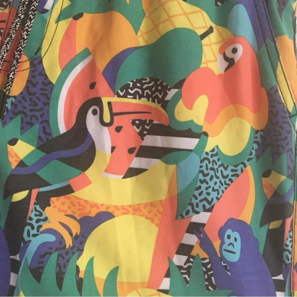Neff Rainbow Jungle Tropical Toucan Parrot Monkey Fruit Swim Shorts XL